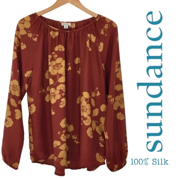 Sundance 100% Silk Flowy Top Rust Orange Floral | XL - Picture 1 of 8